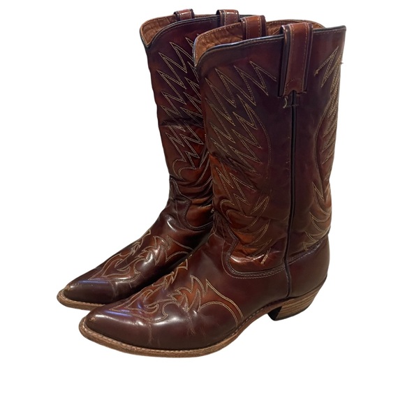 TEXAS| Vintage Leather Men’s Cowboy boots EUC SZ 10.5 Brown Leather, Made In USA - Picture 6 of 16